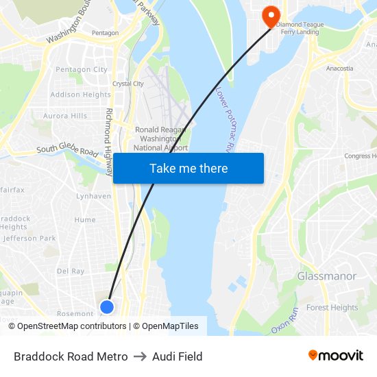 Braddock Road Metro to Audi Field map