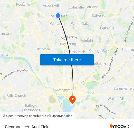Glenmont to Audi Field map