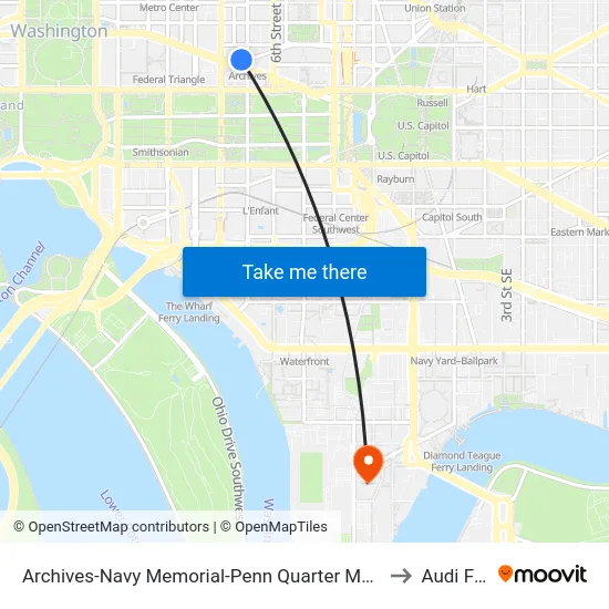 Archives-Navy Memorial-Penn Quarter Metro Station to Audi Field map