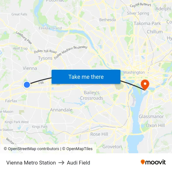 Vienna Metro Station to Audi Field map