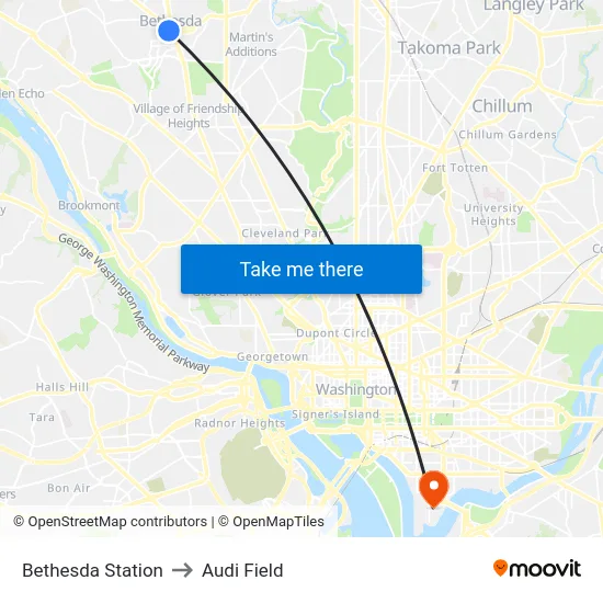 Bethesda Station to Audi Field map