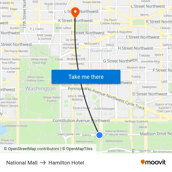 National Mall to Hamilton Hotel map