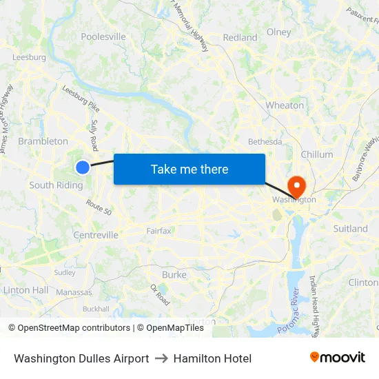 Washington Dulles Airport to Hamilton Hotel map