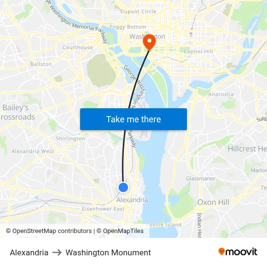 Alexandria to Washington Monument map