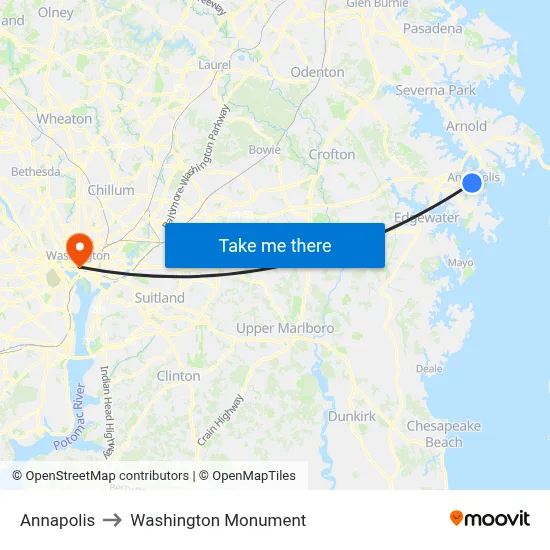 Annapolis to Washington Monument map