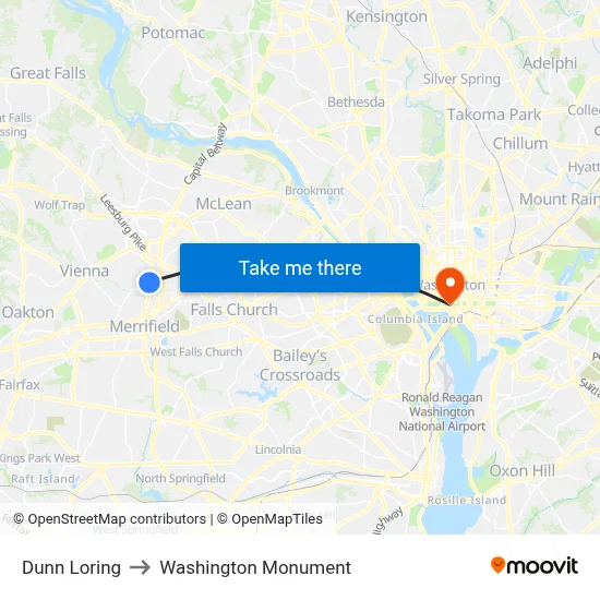 Dunn Loring to Washington Monument map