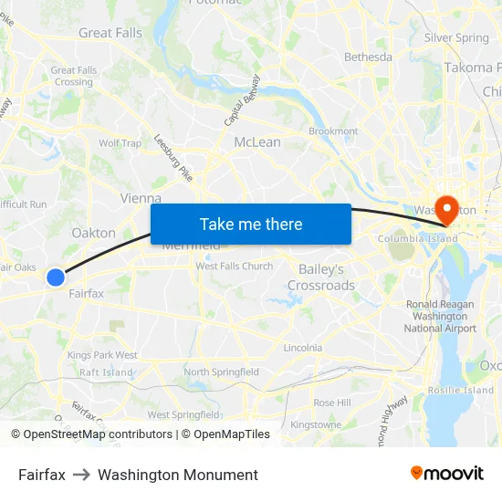Fairfax to Washington Monument map