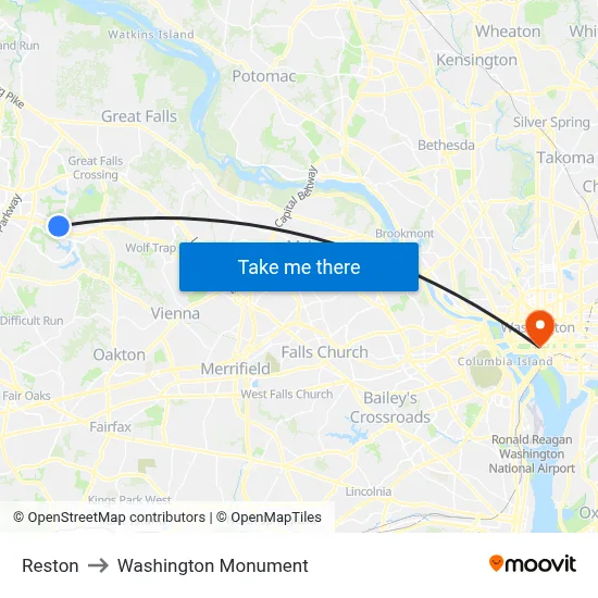Reston to Washington Monument map