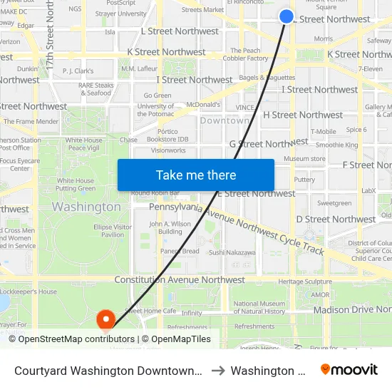Courtyard Washington Downtown/Convention Center to Washington Monument map