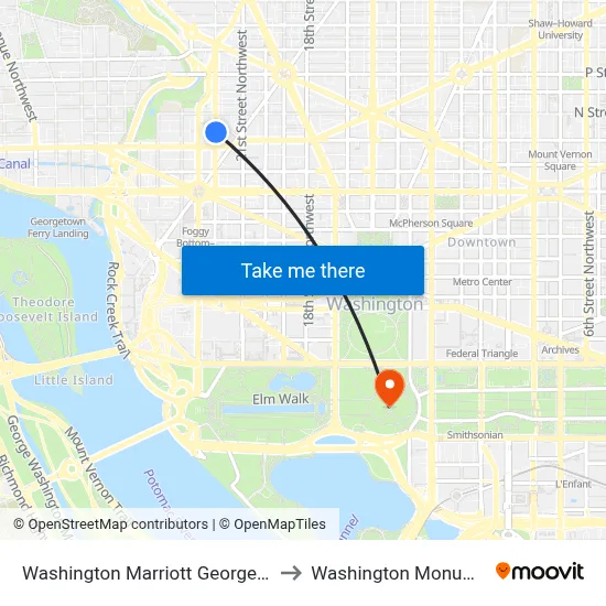 Washington Marriott Georgetown to Washington Monument map