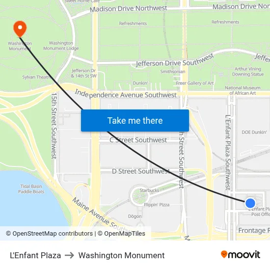 L'Enfant Plaza to Washington Monument map