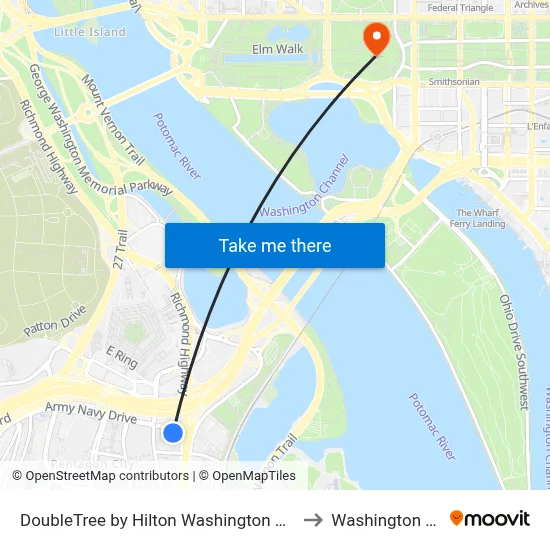 DoubleTree by Hilton Washington DC Crystal City Arlington to Washington Monument map