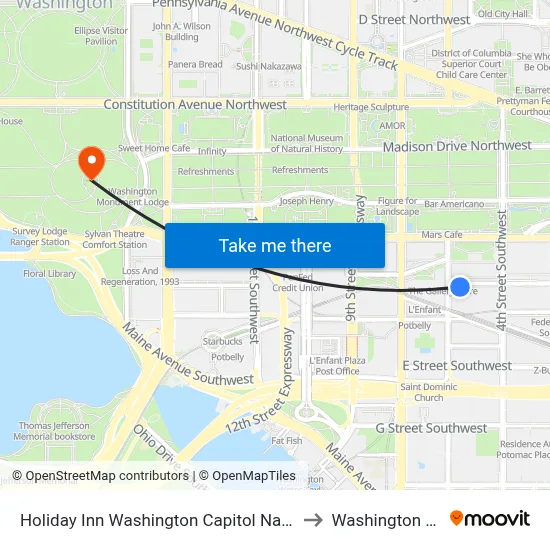 Holiday Inn Washington Capitol National Mall an IHG Hotel to Washington Monument map