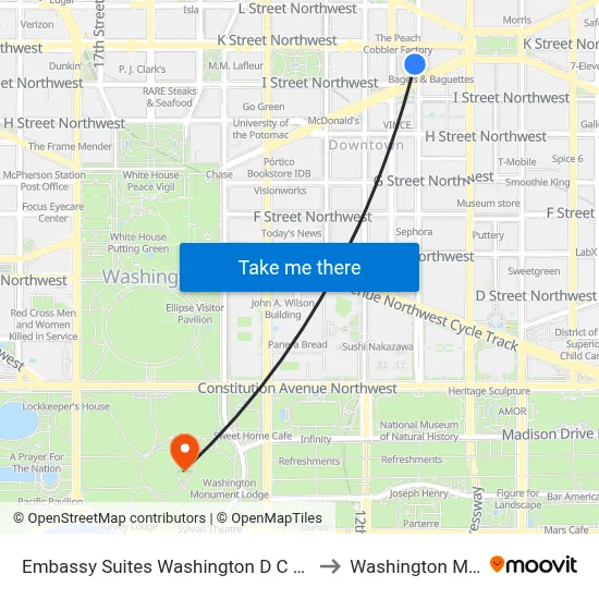 Embassy Suites Washington D C Convention Center to Washington Monument map