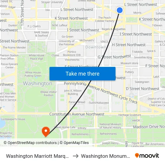 Washington Marriott Marquis to Washington Monument map