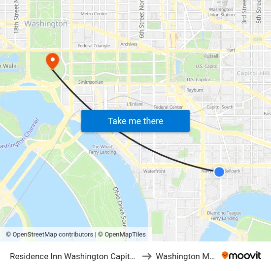 Residence Inn Washington Capitol Hill Navy Yard to Washington Monument map