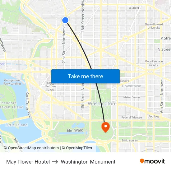 May Flower Hostel to Washington Monument map