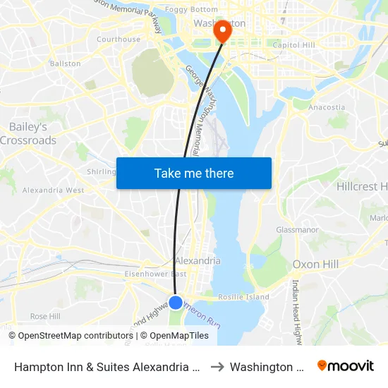 Hampton Inn & Suites Alexandria Old Town Area South to Washington Monument map