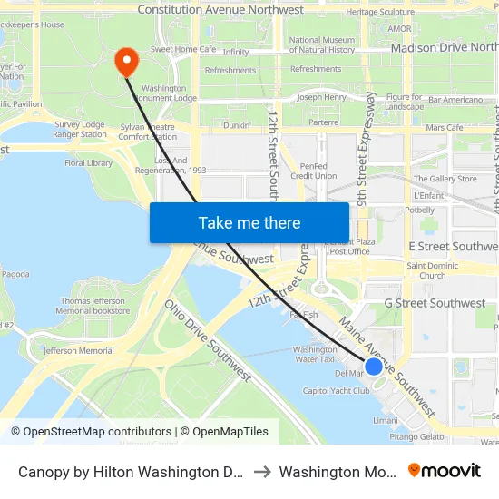 Canopy by Hilton Washington DC The Wharf to Washington Monument map