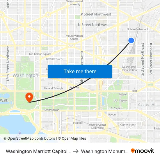 Washington Marriott Capitol Hill to Washington Monument map