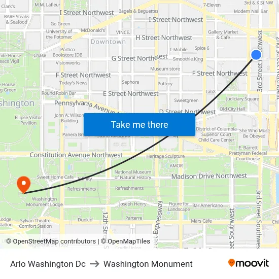 Arlo Washington Dc to Washington Monument map