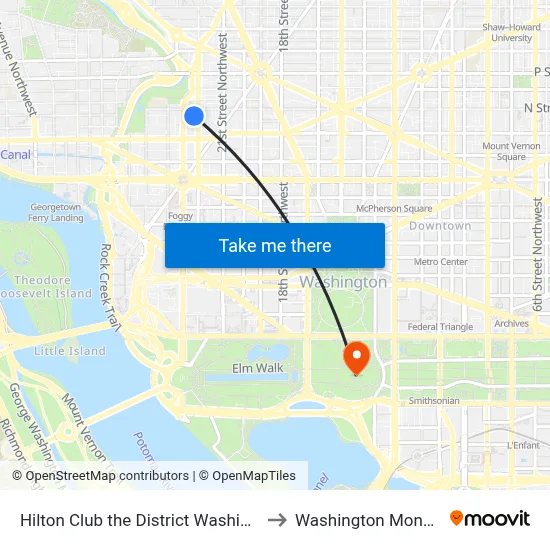Hilton Club the District Washington Dc to Washington Monument map