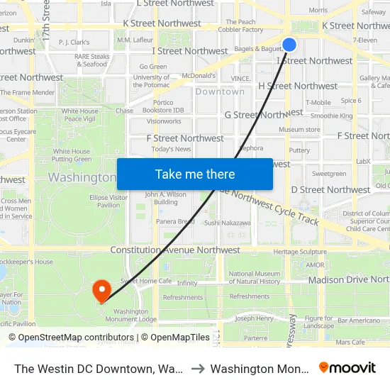 The Westin DC Downtown, Washington to Washington Monument map