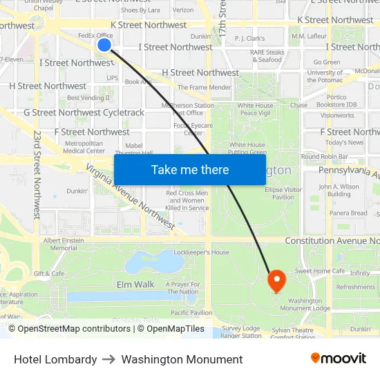 Hotel Lombardy to Washington Monument map