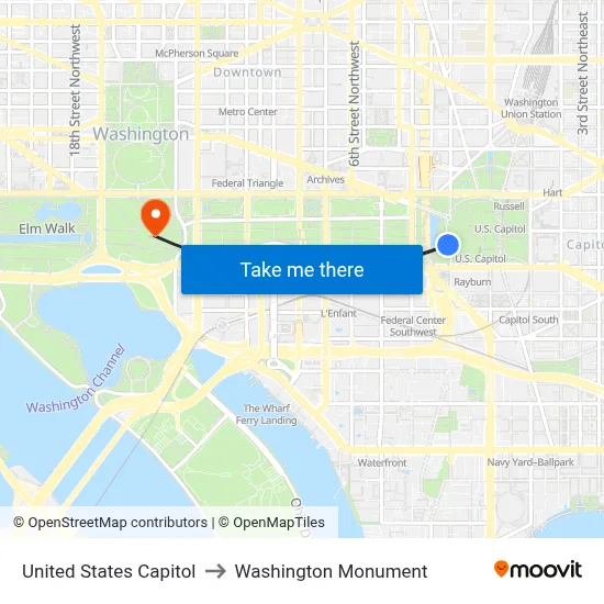 United States Capitol to Washington Monument map