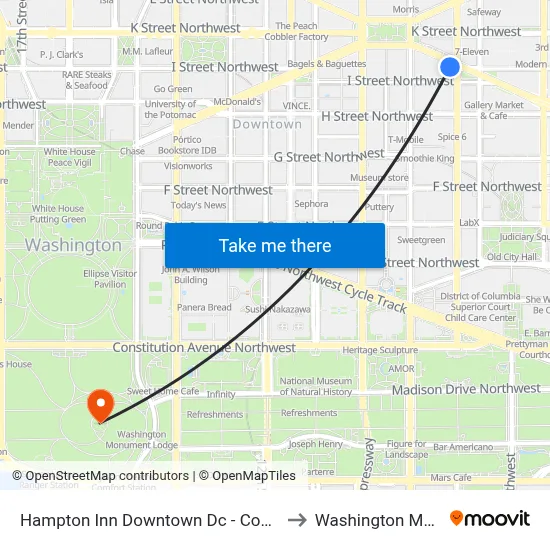 Hampton Inn Downtown Dc - Convention Center to Washington Monument map