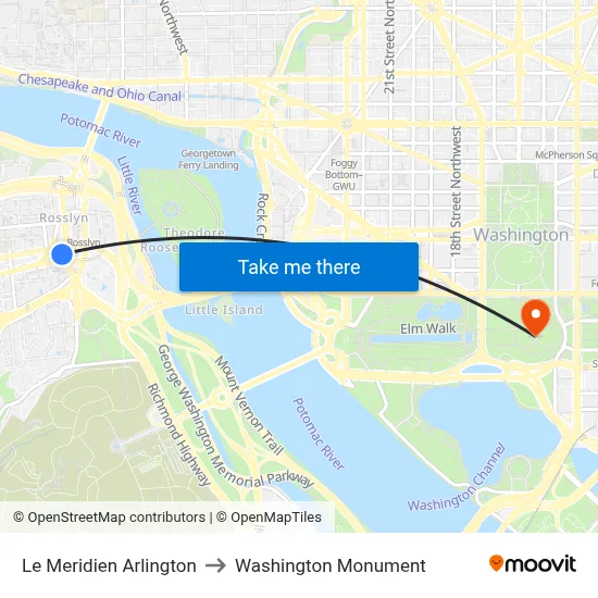 Le Meridien Arlington to Washington Monument map