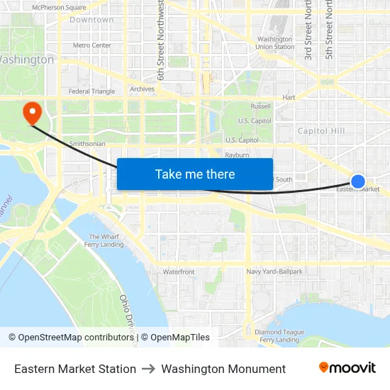 Eastern Market Station to Washington Monument map