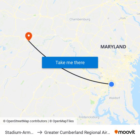 Stadium-Armory to Greater Cumberland Regional Airport map