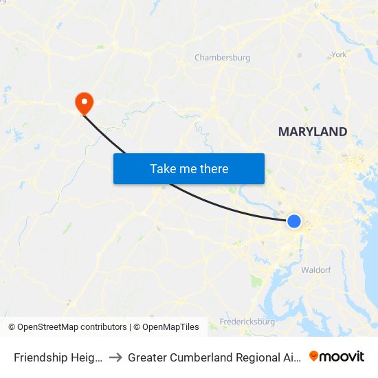 Friendship Heights to Greater Cumberland Regional Airport map