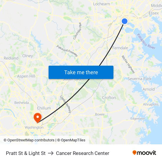 Pratt St & Light St to Cancer Research Center map