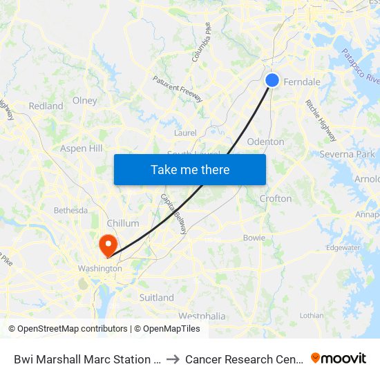 Bwi Marshall Marc Station Sb to Cancer Research Center map