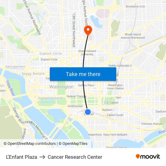 L'Enfant Plaza to Cancer Research Center map