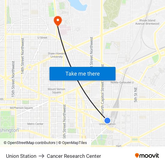 Union Station to Cancer Research Center map