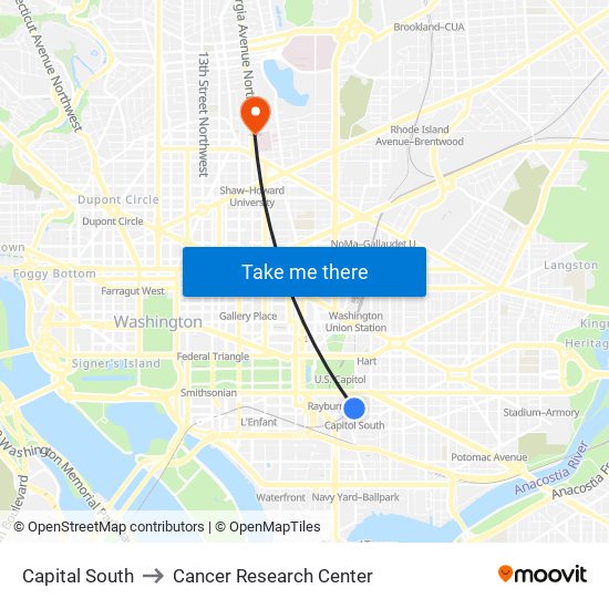 Capital South to Cancer Research Center map