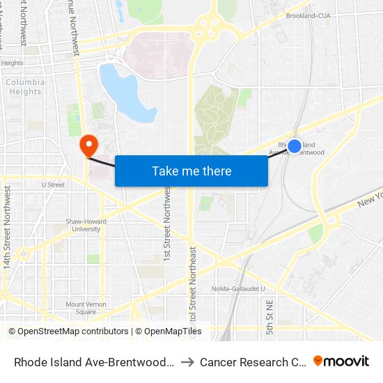 Rhode Island Ave-Brentwood+Bay D to Cancer Research Center map