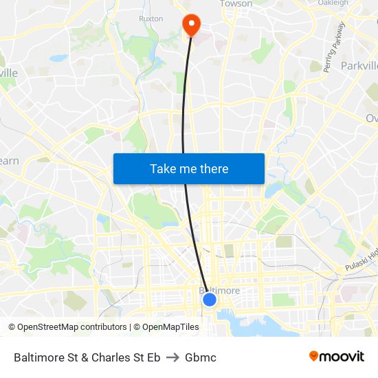 Baltimore St & Charles St Eb to Gbmc map