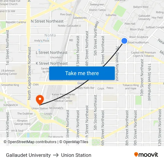 Gallaudet University to Union Station map