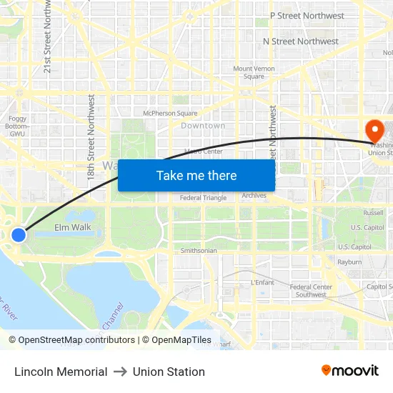 Lincoln Memorial to Union Station map