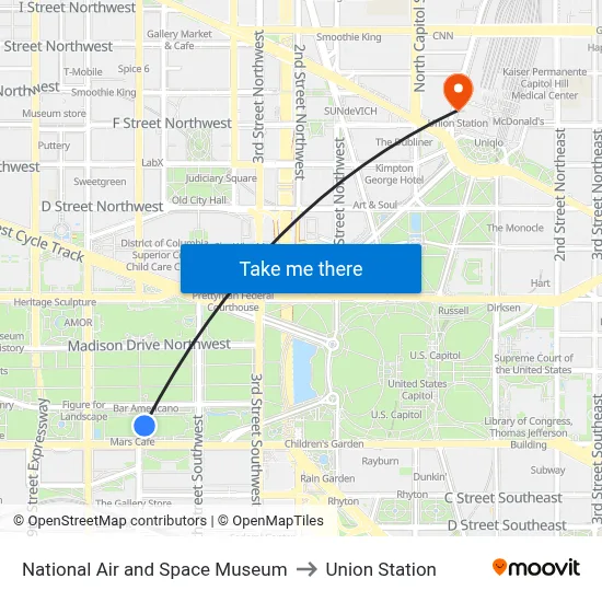 National Air and Space Museum to Union Station map