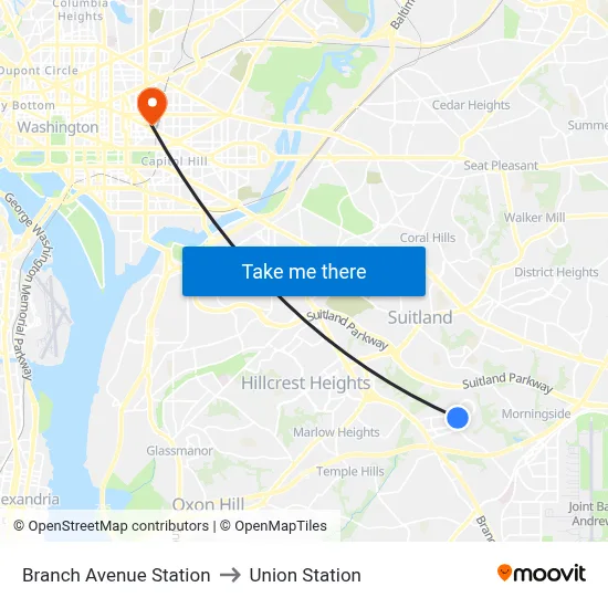 Branch Avenue Station to Union Station map