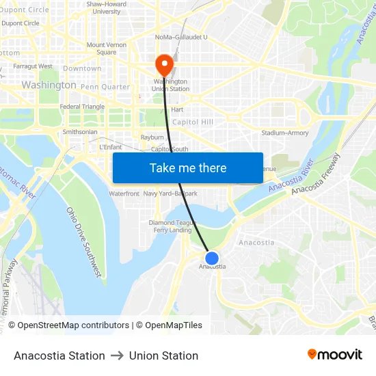 Anacostia Station to Union Station map