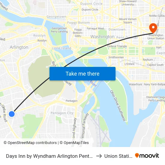 Days Inn by Wyndham Arlington Pentagon to Union Station map