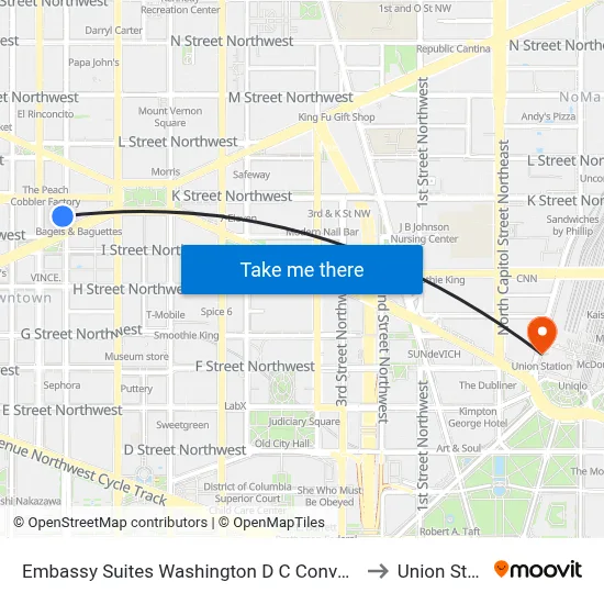 Embassy Suites Washington D C Convention Center to Union Station map