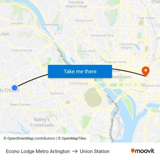 Econo Lodge Metro Arlington to Union Station map