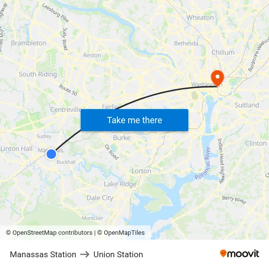 Manassas Station to Union Station map